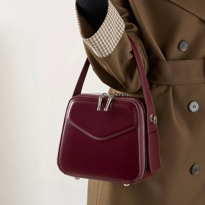 Women's Trapezoidal Ear Genuine Leather Handheld Shoulder Bag