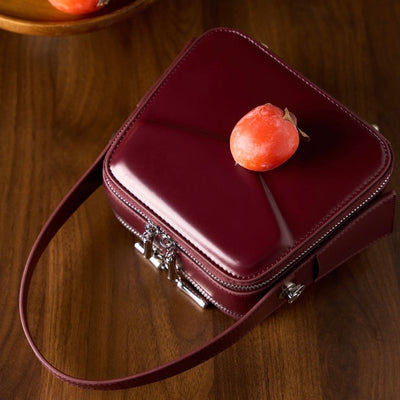 Women's Trapezoidal Ear Genuine Leather Handheld Shoulder Bag