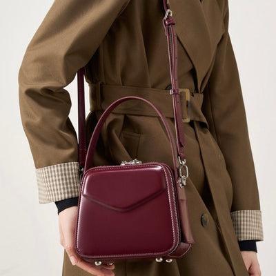 Women's Trapezoidal Ear Genuine Leather Handheld Shoulder Bag