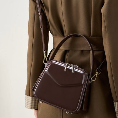 Women's Trapezoidal Ear Genuine Leather Handheld Shoulder Bag