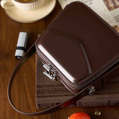 Women's Trapezoidal Ear Genuine Leather Handheld Shoulder Bag