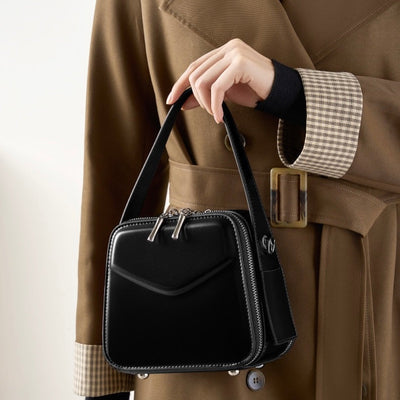 Women's Trapezoidal Ear Genuine Leather Handheld Shoulder Bag