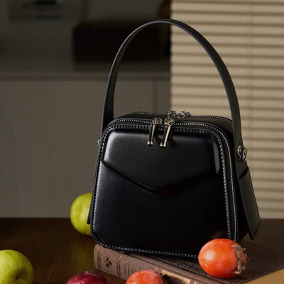 Women's Trapezoidal Ear Genuine Leather Handheld Shoulder Bag