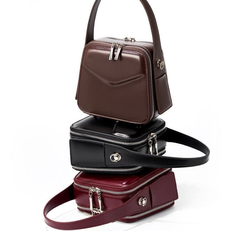Women's Trapezoidal Ear Genuine Leather Handheld Shoulder Bag