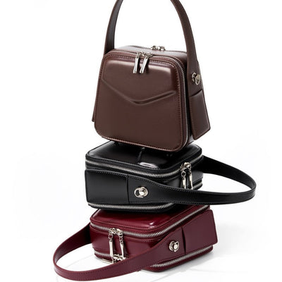 Women's Trapezoidal Ear Genuine Leather Handheld Shoulder Bag