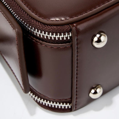 Women's Trapezoidal Ear Genuine Leather Handheld Shoulder Bag