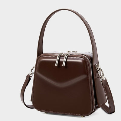 Women's Trapezoidal Ear Genuine Leather Handheld Shoulder Bag