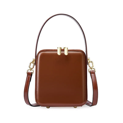 Stylish Genuine Leather Boxy Handheld Crossbody Bag for Women