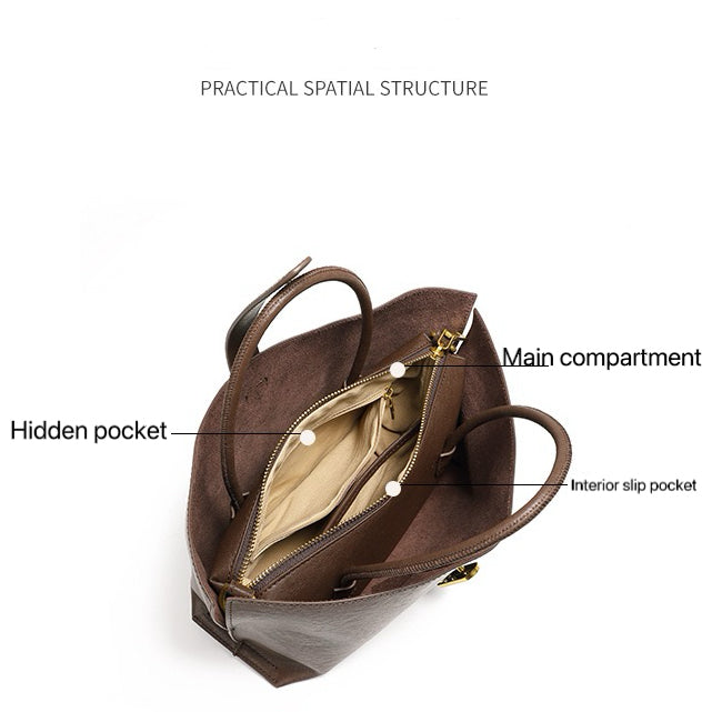 Genuine Cowhide Niche Commuter Tote for Women (Crossbody Option)