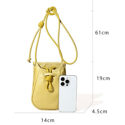 Women's Genuine Leather Drawstring Crossbody Phone Mini Bag