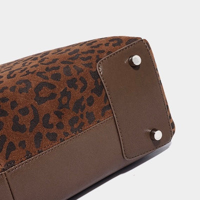 Women's Leopard Print Genuine Leather Large Capacity Bowling Bag