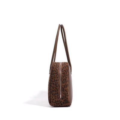 Women's Leopard Print Genuine Leather Large Capacity Bowling Bag
