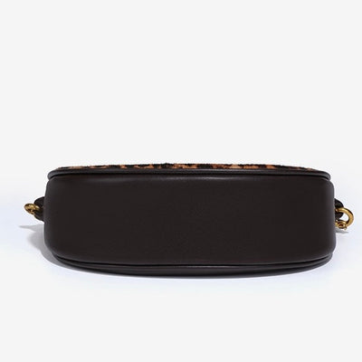 Genuine Leather Leopard Print Half Moon Shaped Ladies Crossbody Shoulder Bag