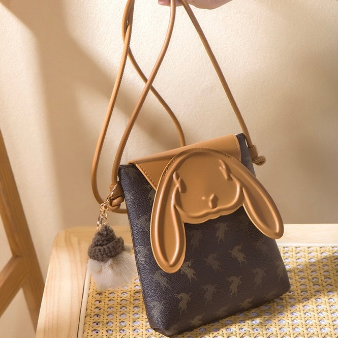 Vintage Print Rabbit Flip Top Small Crossbody Women Phone Bag