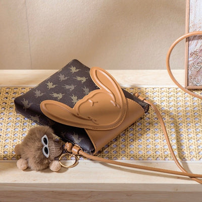 Vintage Print Rabbit Flip Top Small Crossbody Women Phone Bag