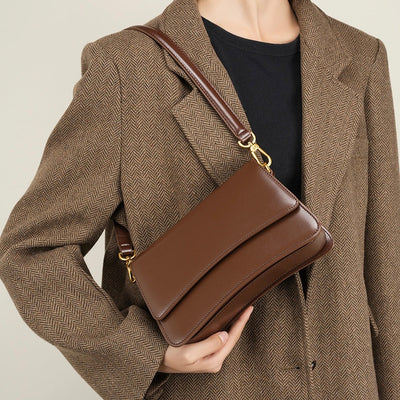 Women’s Genuine Leather Multifunctional Baguette Shoulder Bag with French Chic