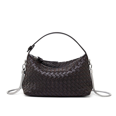 Women’s Genuine Sheepskin Leather Woven Dumpling Clutch Bag with Chain Strap