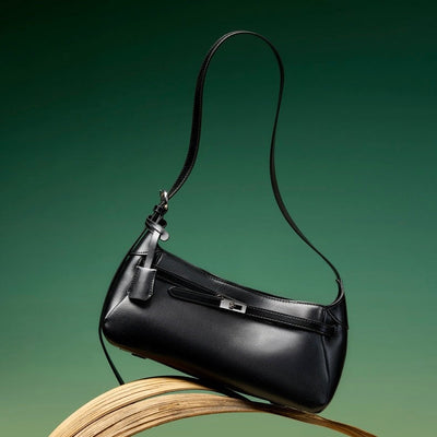 Women' Waxed Calfskin Vintage Crossbody Baguette Bag