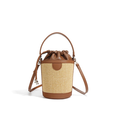 Luxury Women's Lambskin Woven Crossbody Handheld Barrel Bag for Beach Vacation