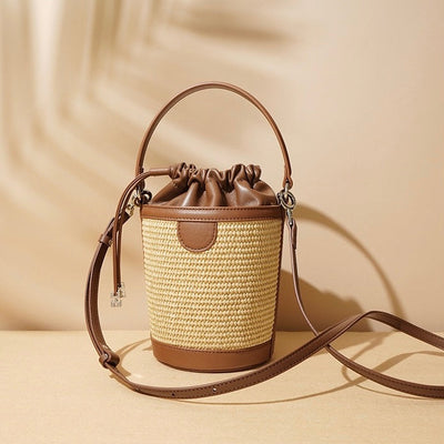 Luxury Women's Lambskin Woven Crossbody Handheld Barrel Bag for Beach Vacation