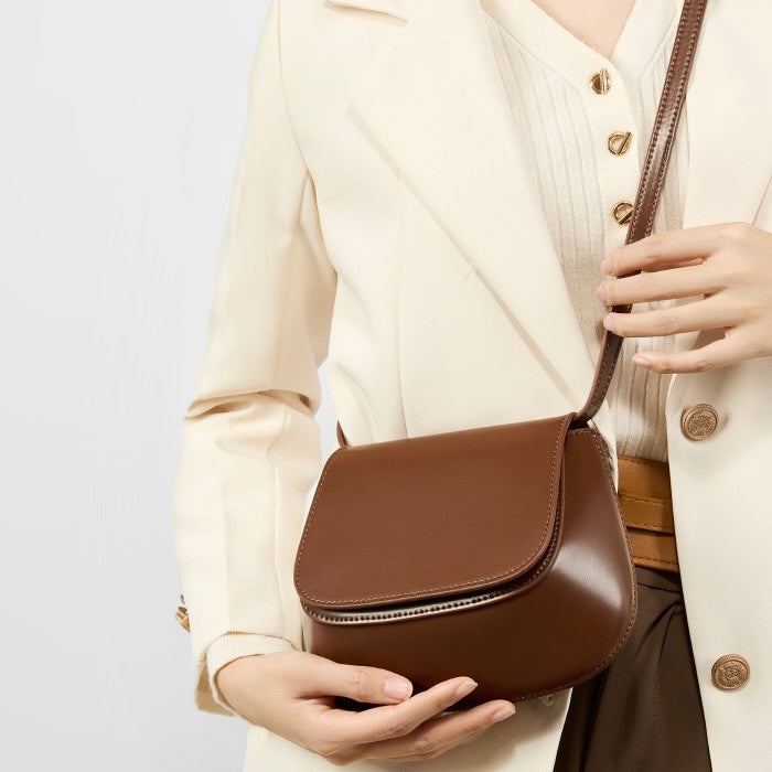 Women’s Genuine Leather Chic Crossbody Saddle Bucket Bag
