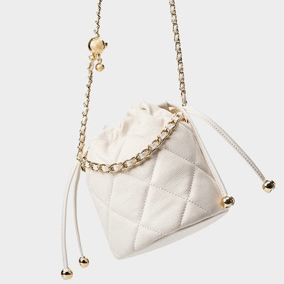 Women’s Genuine Leather Chic Bucket Bag with Chain Strap