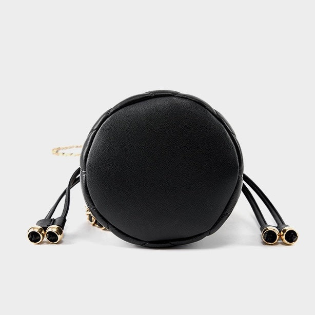 Women’s Genuine Leather Chic Bucket Bag with Chain Strap