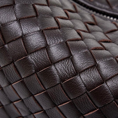 Women’s Genuine Sheepskin Leather Woven Dumpling Clutch Bag with Chain Strap