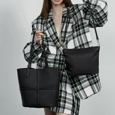 Women’s Luxury Genuine Leather Commuter Tote Bag with Inner Pouch