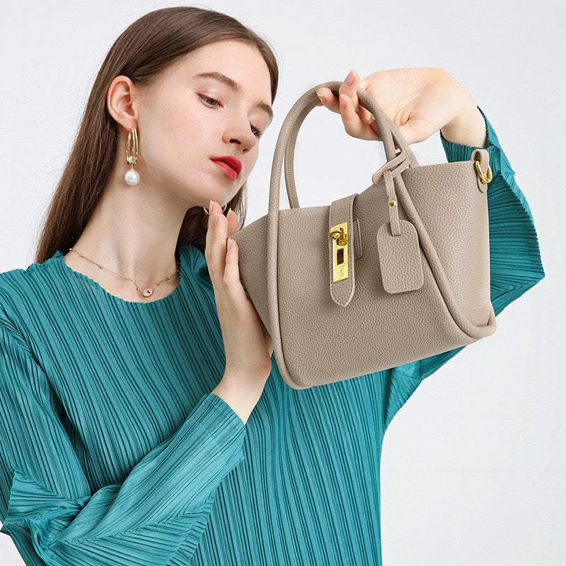 Women’s Genuine Leather Petite Basket Top Handle Bag