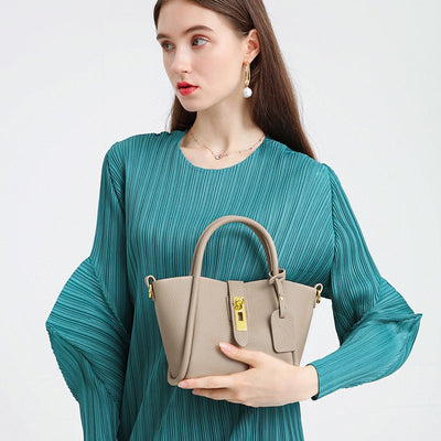 Women’s Genuine Leather Petite Basket Top Handle Bag