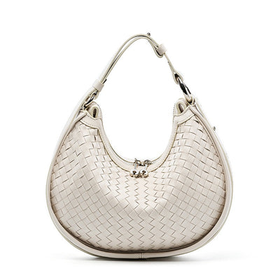 Exquisite Handwoven Women's Cowhide Crescent Moon Crossbody Bag