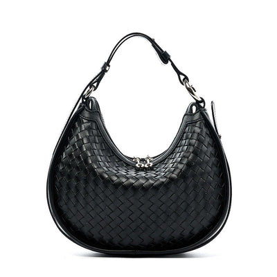 Exquisite Handwoven Women's Cowhide Crescent Moon Crossbody Bag