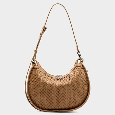 Exquisite Handwoven Women's Cowhide Crescent Moon Crossbody Bag