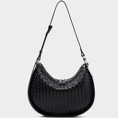 Exquisite Handwoven Women's Cowhide Crescent Moon Crossbody Bag