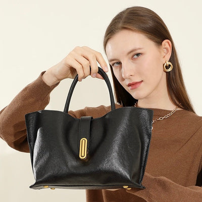 Genuine Cowhide Niche Commuter Tote for Women (Crossbody Option)