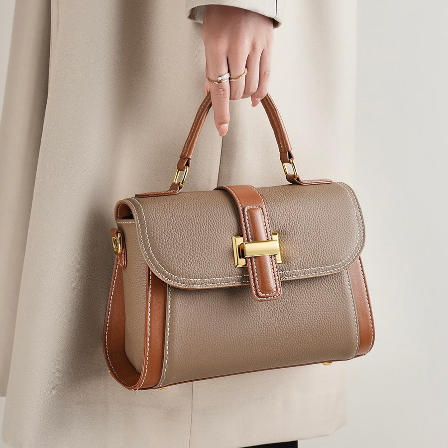 Women’s Genuine Leather Structured Top Handle Crossbody Bag in Luxe Minimalist Style