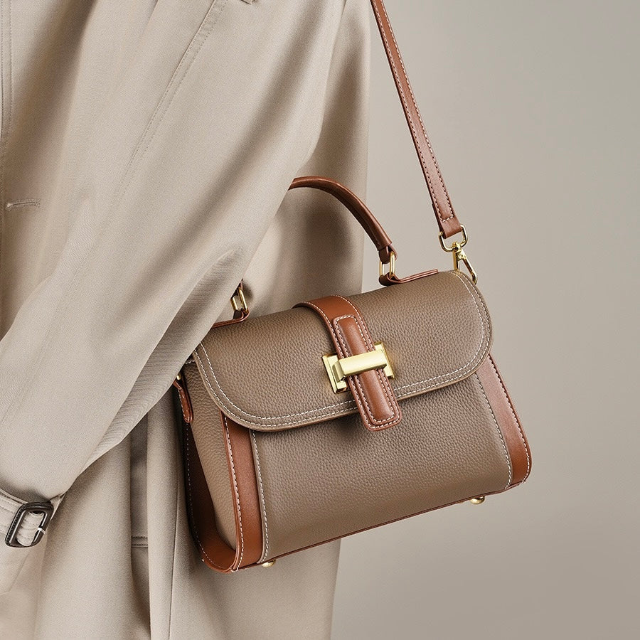 Women’s Genuine Leather Structured Top Handle Crossbody Bag in Luxe Minimalist Style