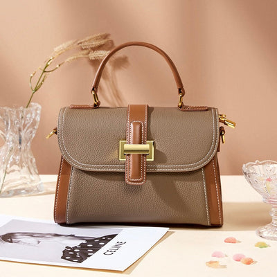 Women’s Genuine Leather Structured Top Handle Crossbody Bag in Luxe Minimalist Style