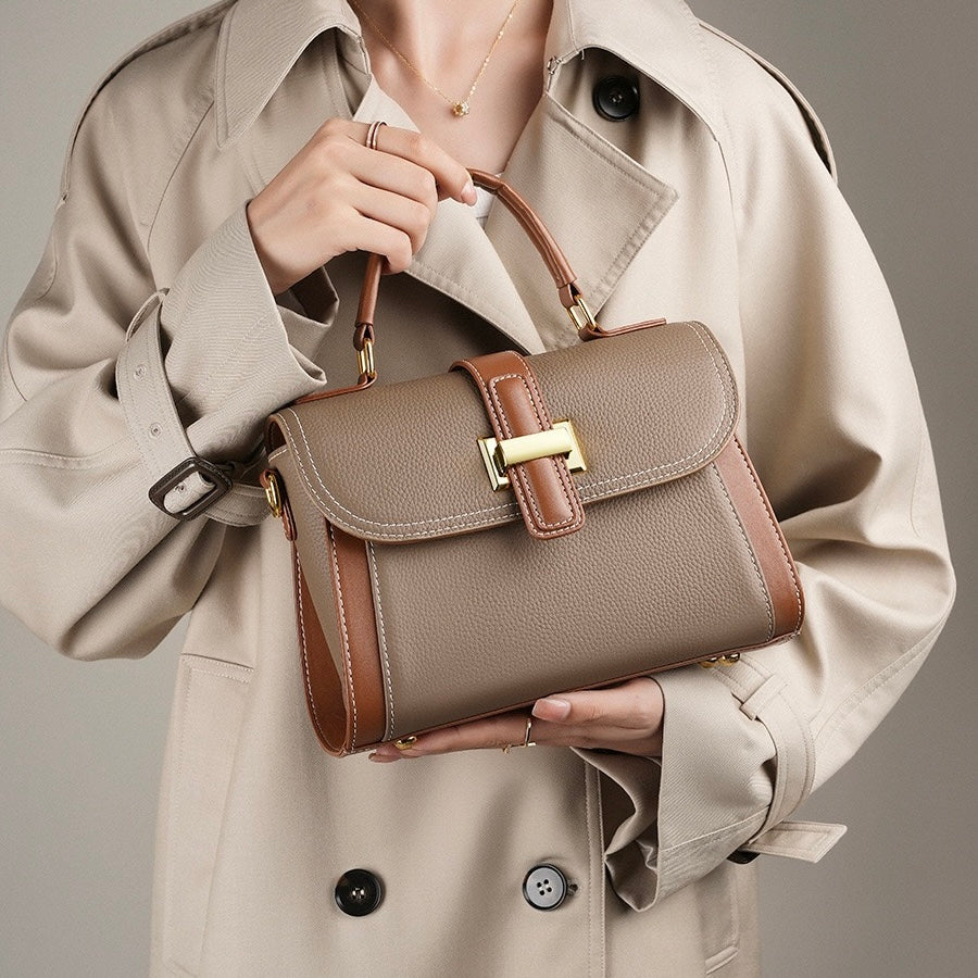 Women’s Genuine Leather Structured Top Handle Crossbody Bag in Luxe Minimalist Style