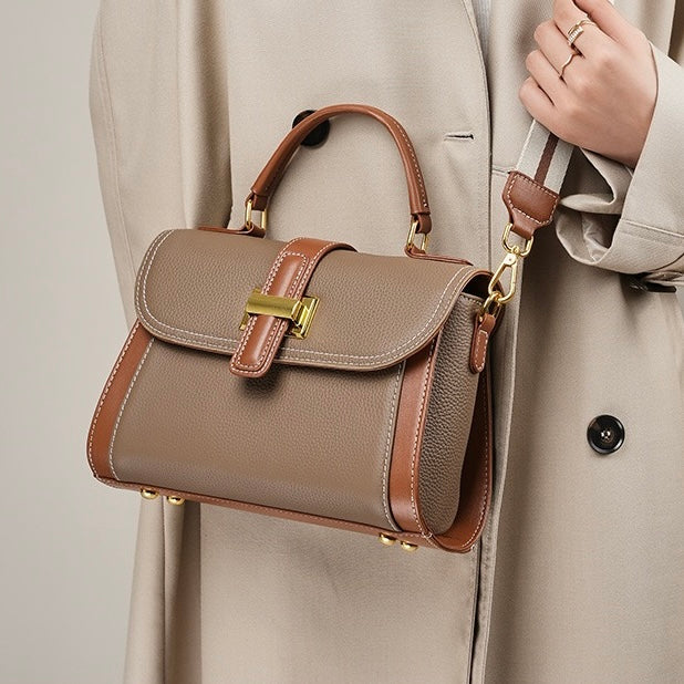 Women’s Genuine Leather Structured Top Handle Crossbody Bag in Luxe Minimalist Style
