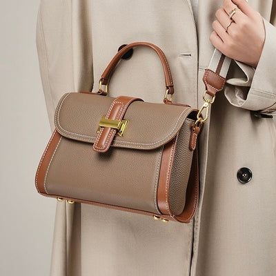 Women’s Genuine Leather Structured Top Handle Crossbody Bag in Luxe Minimalist Style