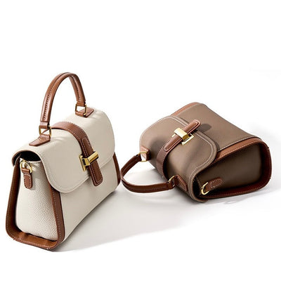 Women’s Genuine Leather Structured Top Handle Crossbody Bag in Luxe Minimalist Style