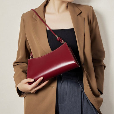 Women‘s Luxurious Genuine Leather Underarm Baguette Bag