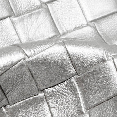 Pearl Button Women's Genuine Leather Woven Crossbody Phone Bag