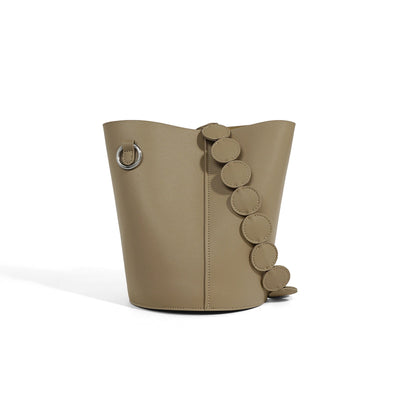 Women's Genuine Leather Adjustable Strap Handheld and Shoulder Bucket Bag