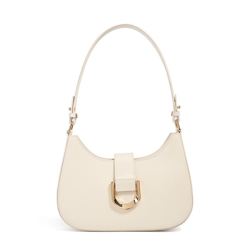 Women’s Soft Top-Grain Leather Baguette Shoulder Bag in Minimalist Commuter Style
