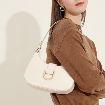 Women’s Soft Top-Grain Leather Baguette Shoulder Bag in Minimalist Commuter Style