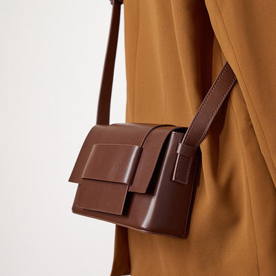 Women’s Genuine Leather Woven Box Crossbody Shoulder Bag in Minimalist Style