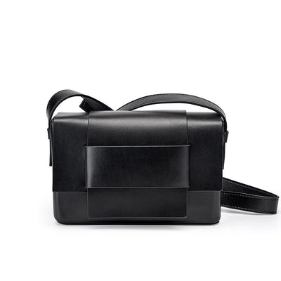 Women’s Genuine Leather Woven Box Crossbody Shoulder Bag in Minimalist Style